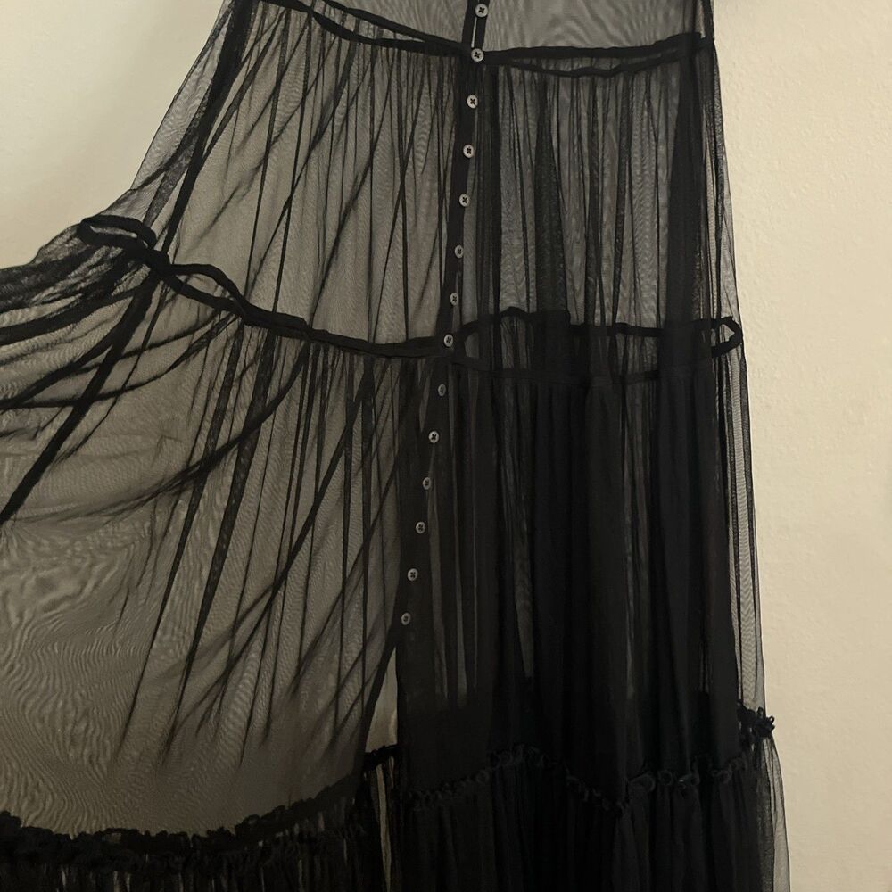 Kimchi Blue Urban Outfitters Sheer Maxi Tiered Short Sleeve Cover Up Dress SZ M - Picture 5 of 11